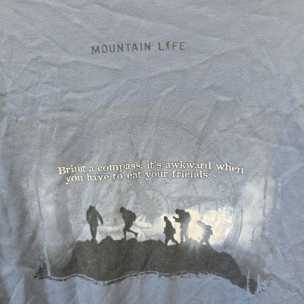 The Mountain Alaska Hiking Tee‎ Compass Funny Graphic Shirt Blue Large USA